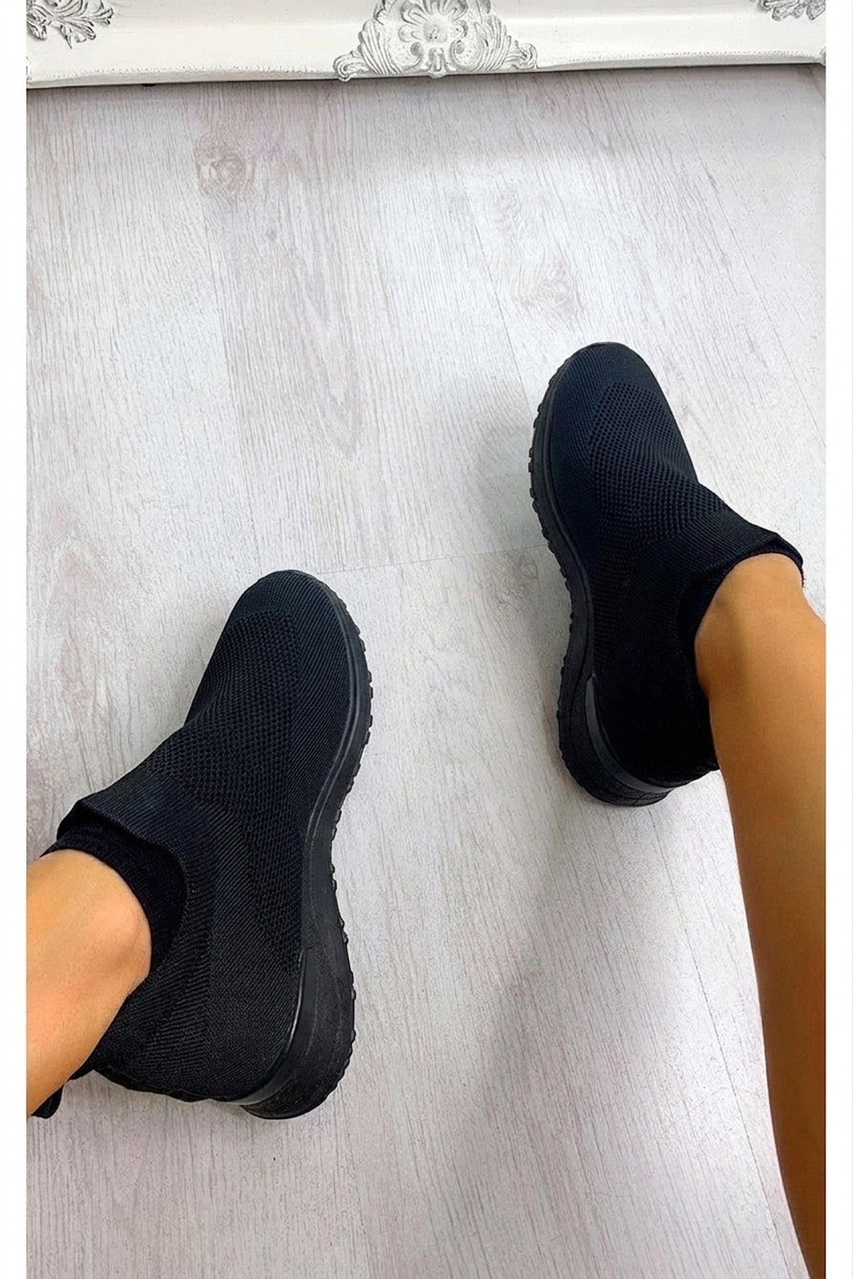 Jessi Slip On Sock Wedge Trainers - Black