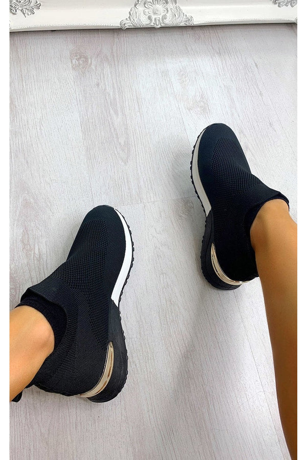 Jessi Slip On Sock Wedge Trainers - Black/White