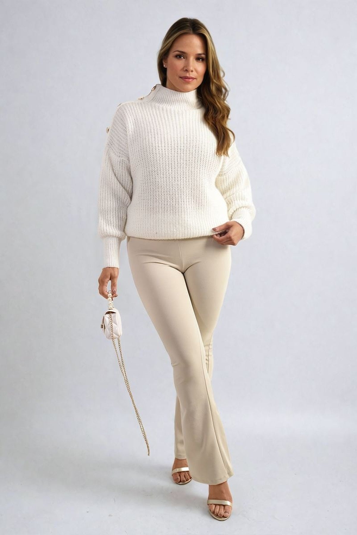 Jessica High Waisted Flare Leg Trouser - Beige