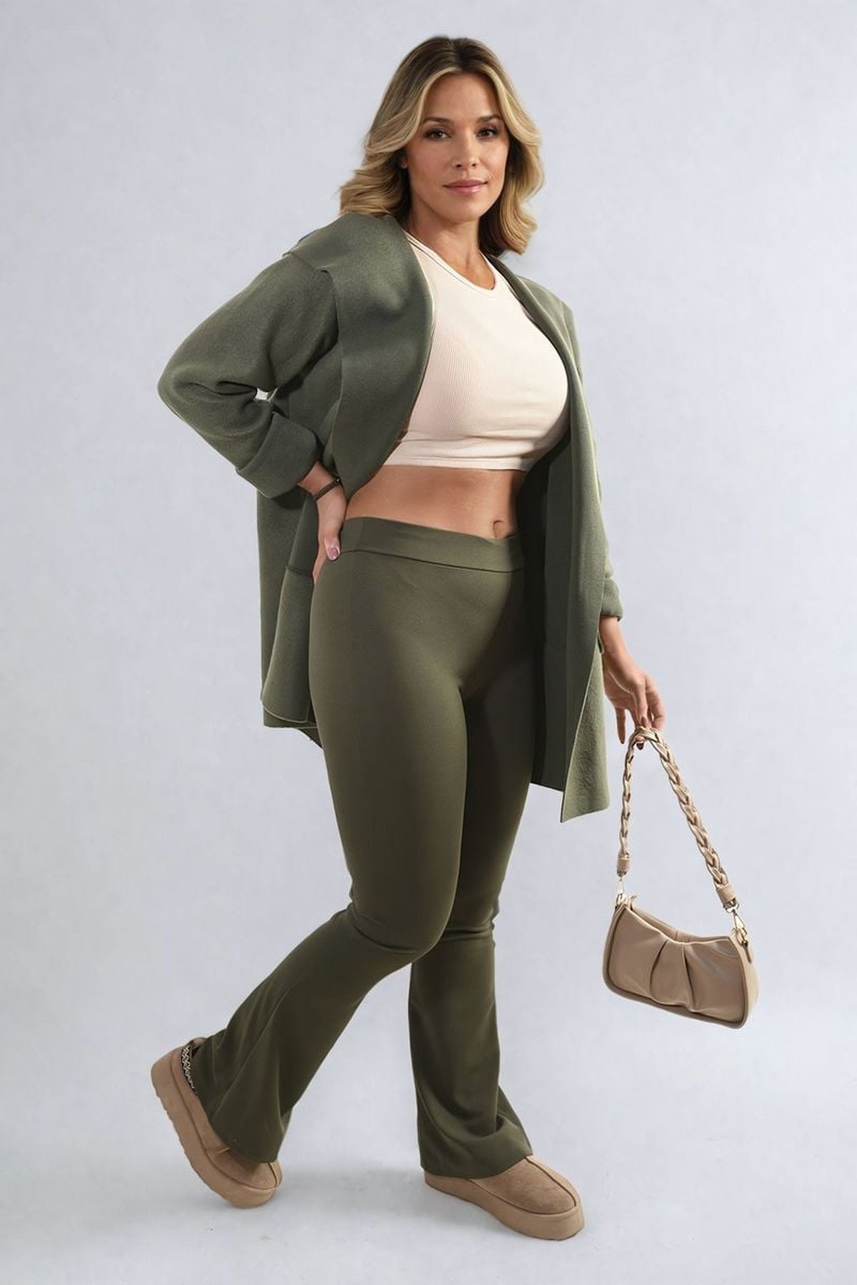 Jessica High Waisted Flare Leg Trouser - Khaki