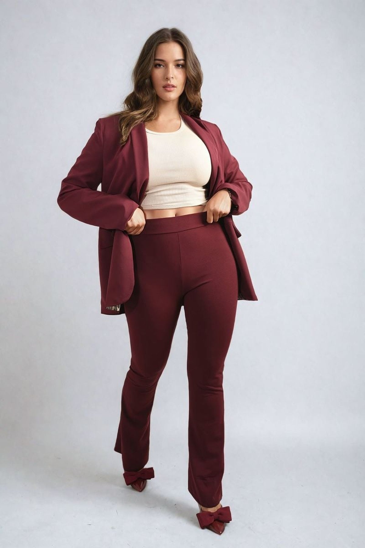 Jessica High Waisted Flare Leg Trouser - Wine