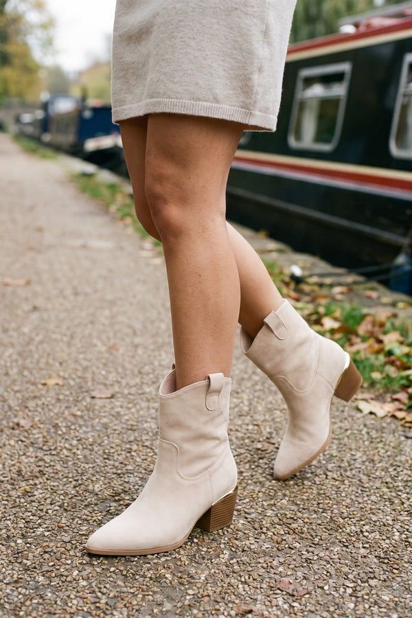 Jessie Womens Suede Western Ankle Boots - BEIGE