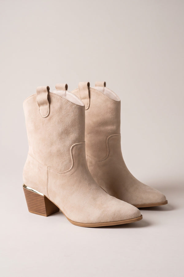 Jessie Womens Suede Western Ankle Boots - BEIGE