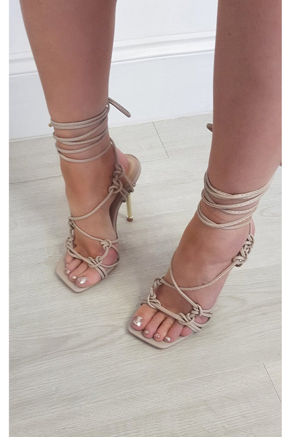 Joana Strappy Square Toe Heels - Nude