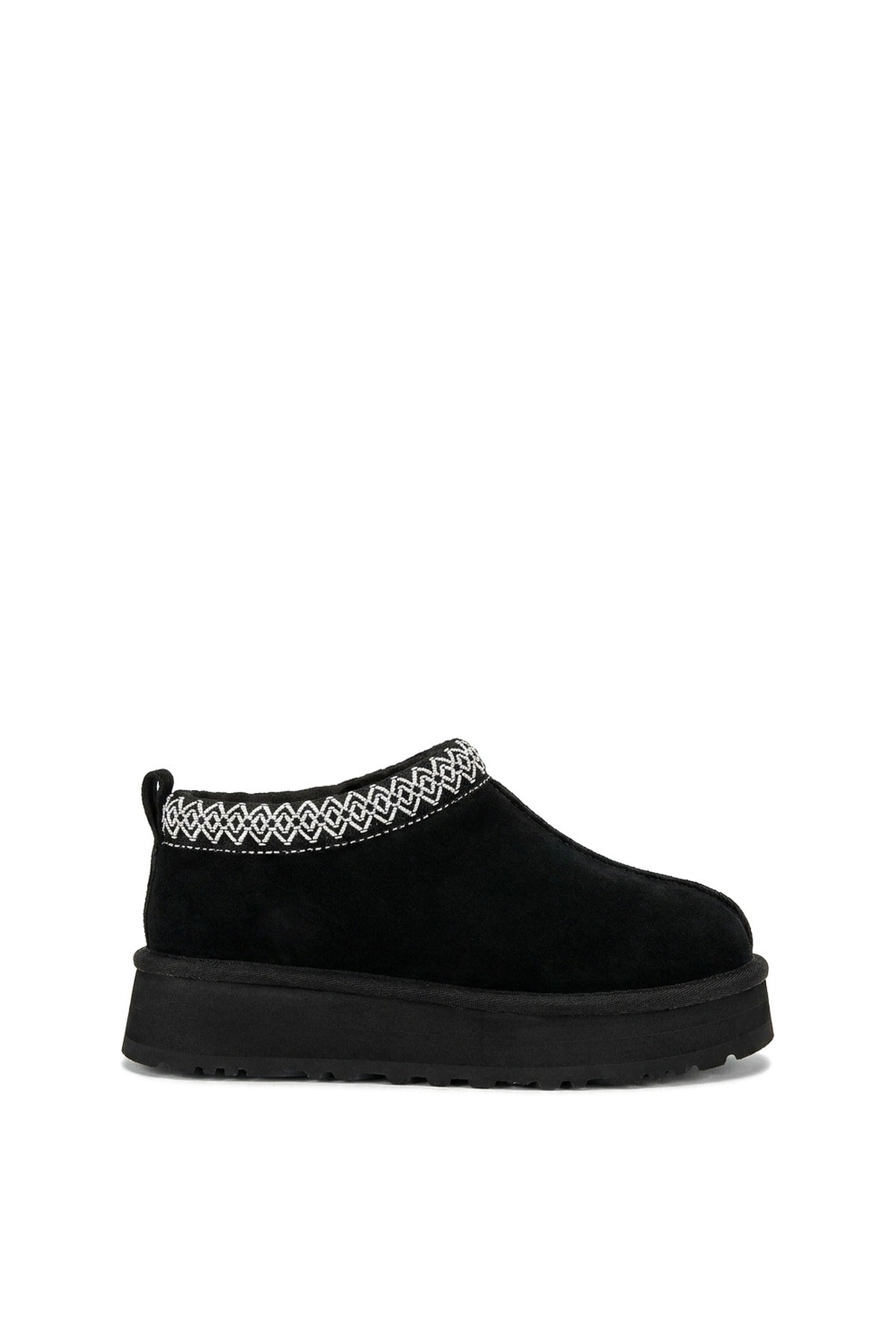 Jolene Aztec Detail Low Ankle Platform Slipper Boots - Black