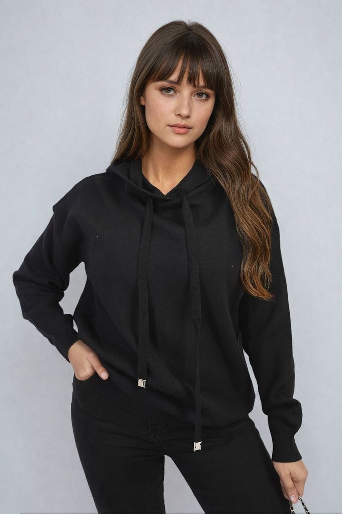 Karen New York City Print Knitted Hoodie - Black