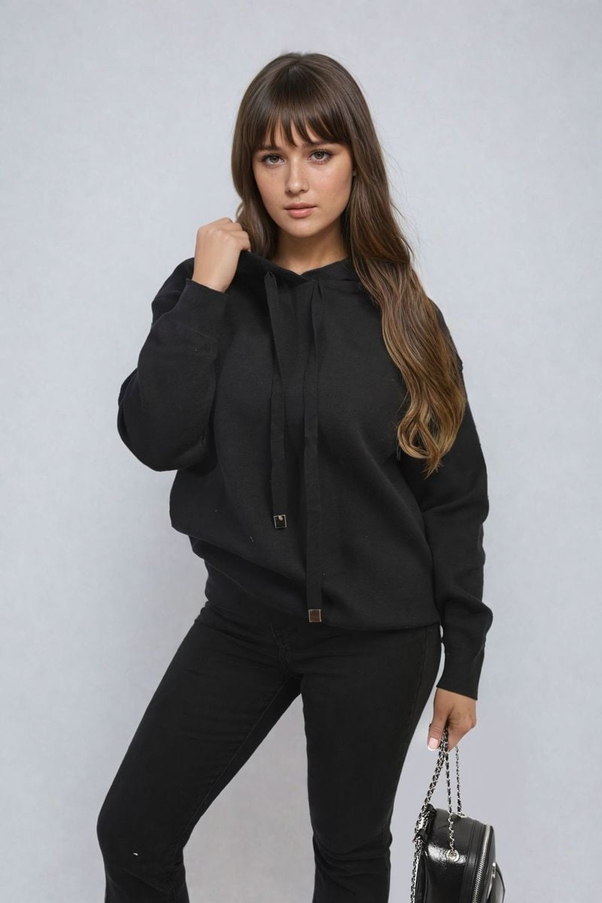 Karen New York City Print Knitted Hoodie - Black