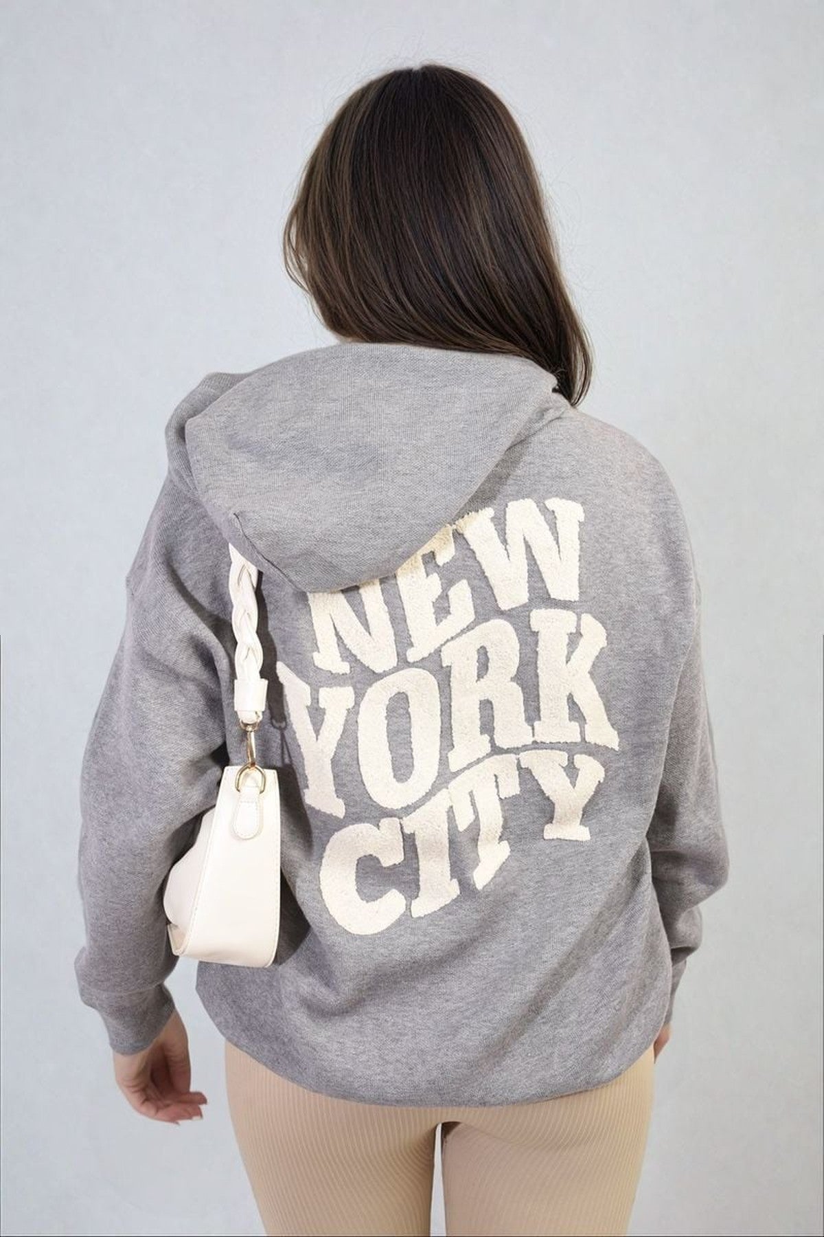 Karen New York City Print Knitted Hoodie - Grey