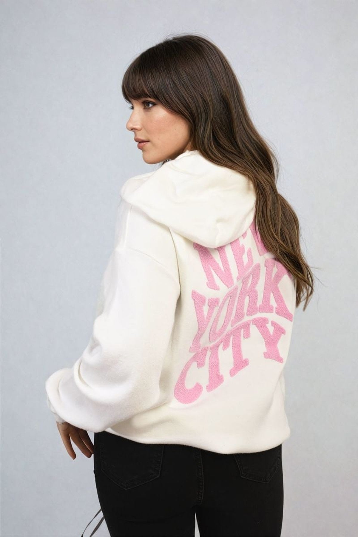 Karen New York City Print Knitted Hoodie - White