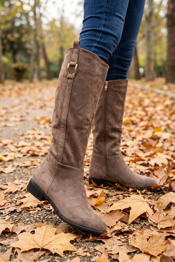Kasia Knee High Riding Boots - Taupe Suede