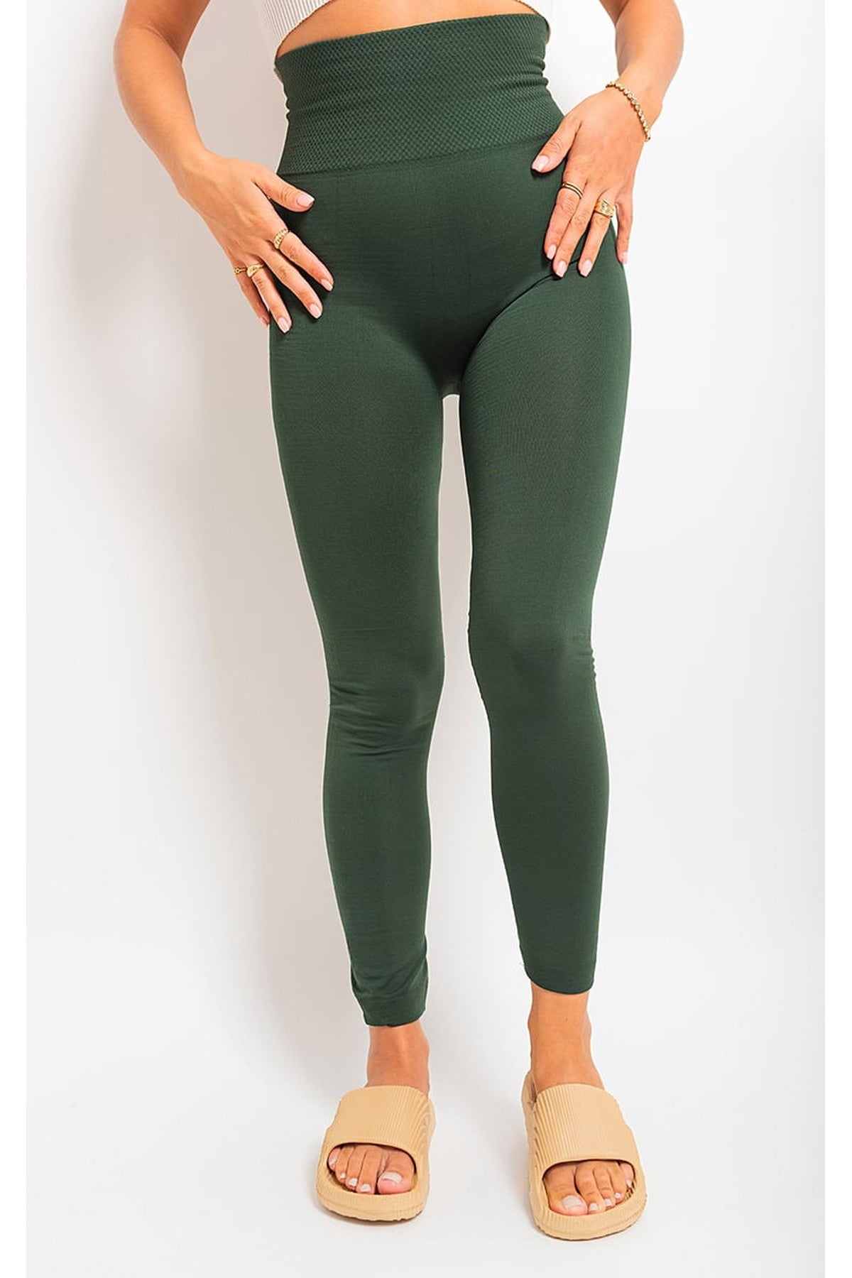 Elaine High Waist Tummy Compression Slimming Leggings - Khaki