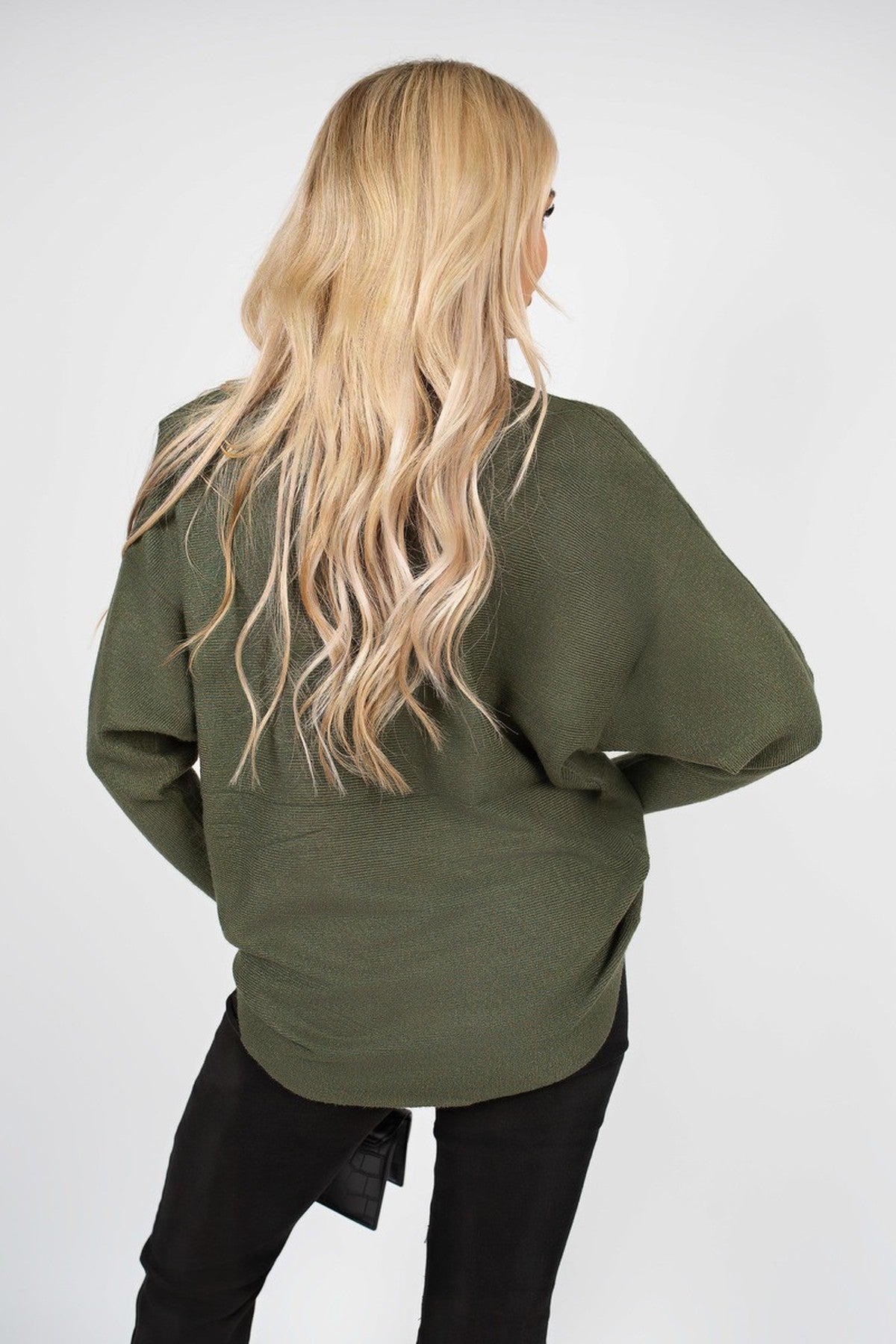 Haisley Long Sleeve Knitted Jumper With Embellished Neckline - Khaki