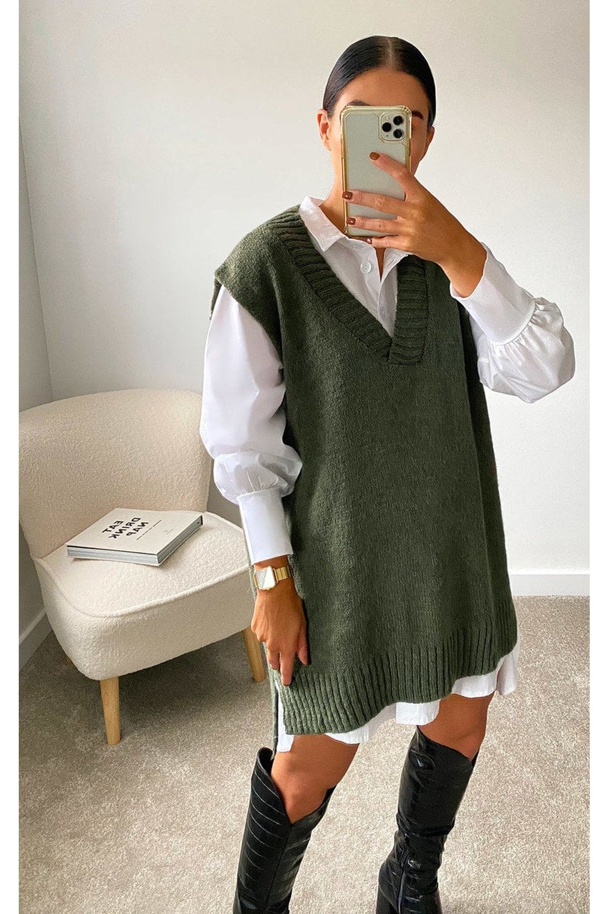Lois Sleeveless Knitted Vest - Khaki