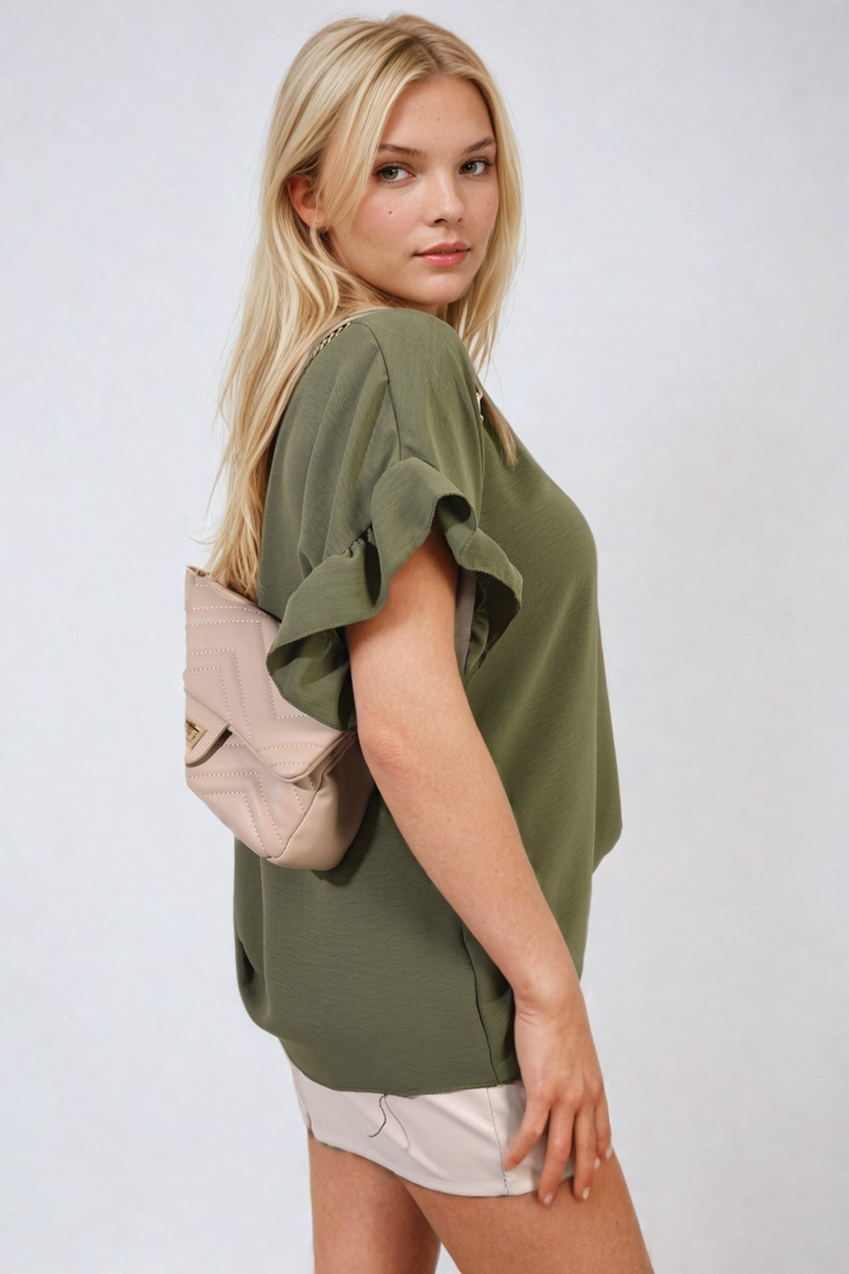Alexandra Frill Sleeve Top - Khaki