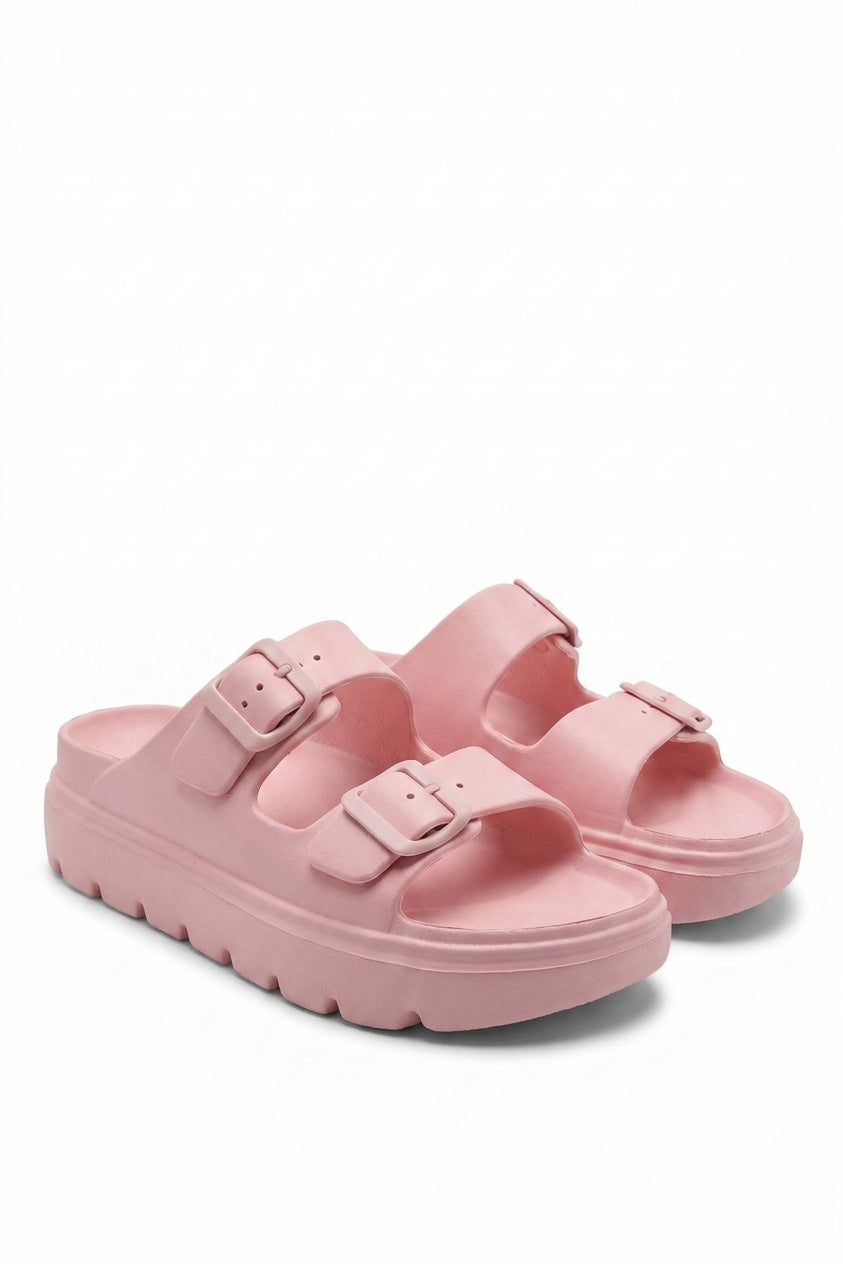 Kinsley Double Strap Chunky Slide Sandals - Pink_wb