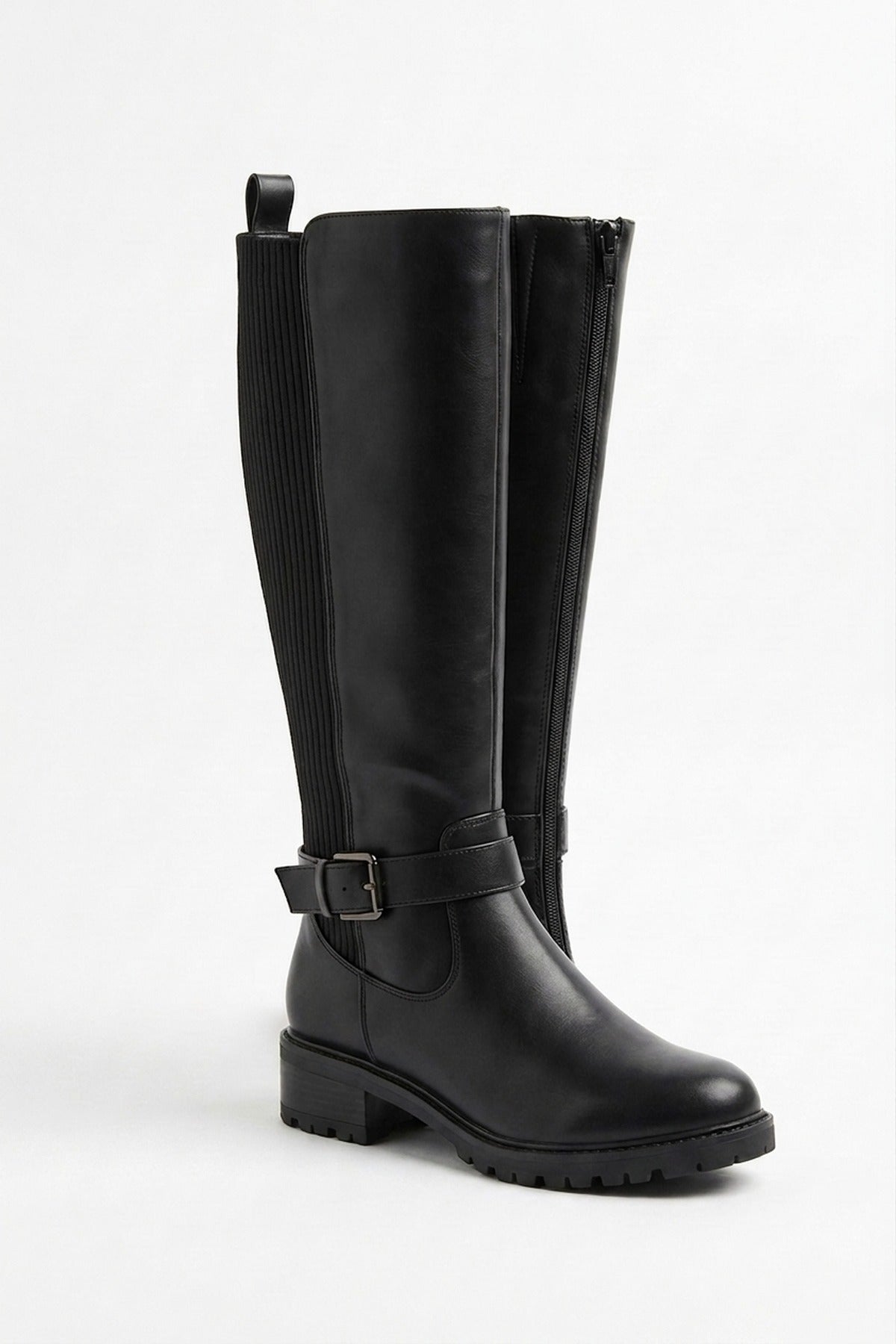 Cordelia Ribbed Panel Knee High Boots - Black