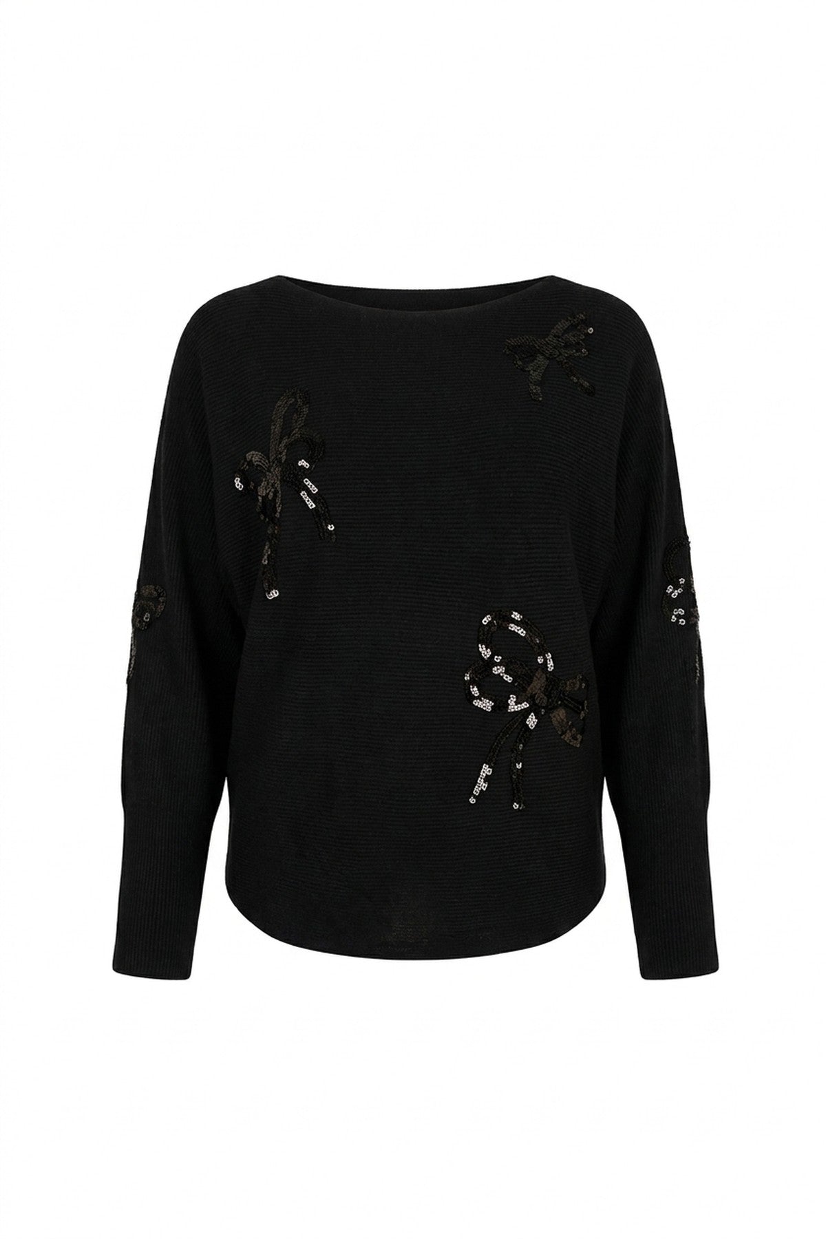 Marivelle Knitted Jumper With Sequin Bow Detail - Black_wb