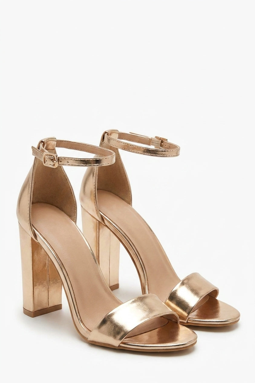 Kyra Block Ankle Strap Sandal High Heels - Champagne_wb