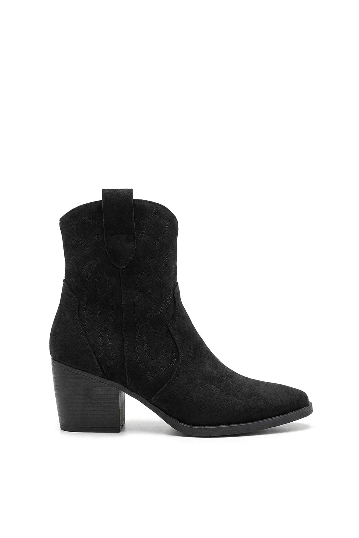 Laura Faux Suede Cowboy Ankle Length Boots - Jet Black