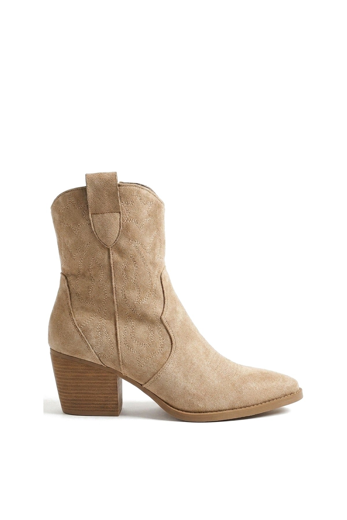 Laura Faux Suede Cowboy Ankle Length Boots - Khaki