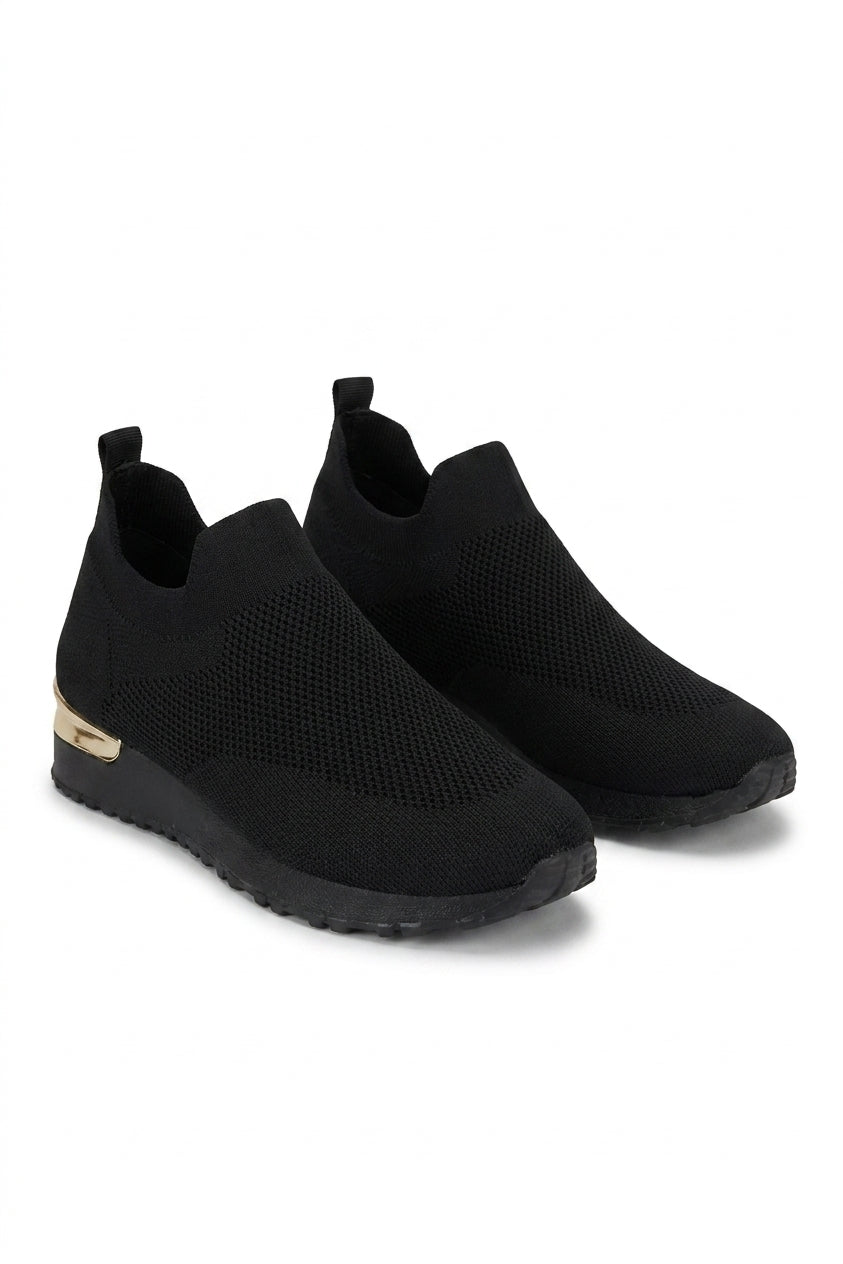Lauren Lightweight Knitted Slip On Trainers - All Black_wb