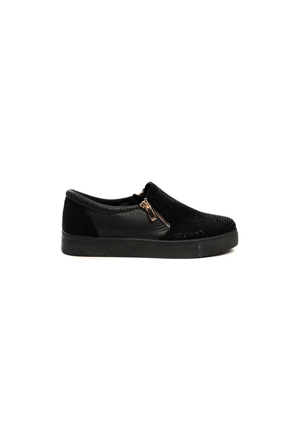 Leah Crystal Suede Zip Pumps Trainers - Black