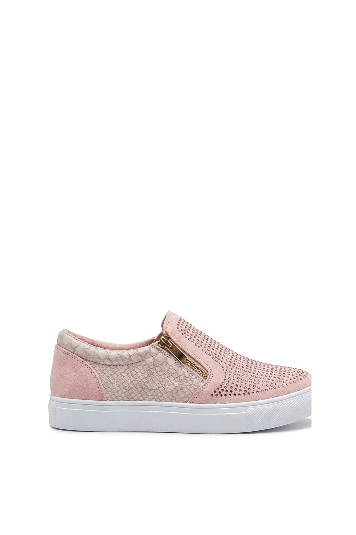 Leah Crystal Suede Zip Pumps Trainers - Pink