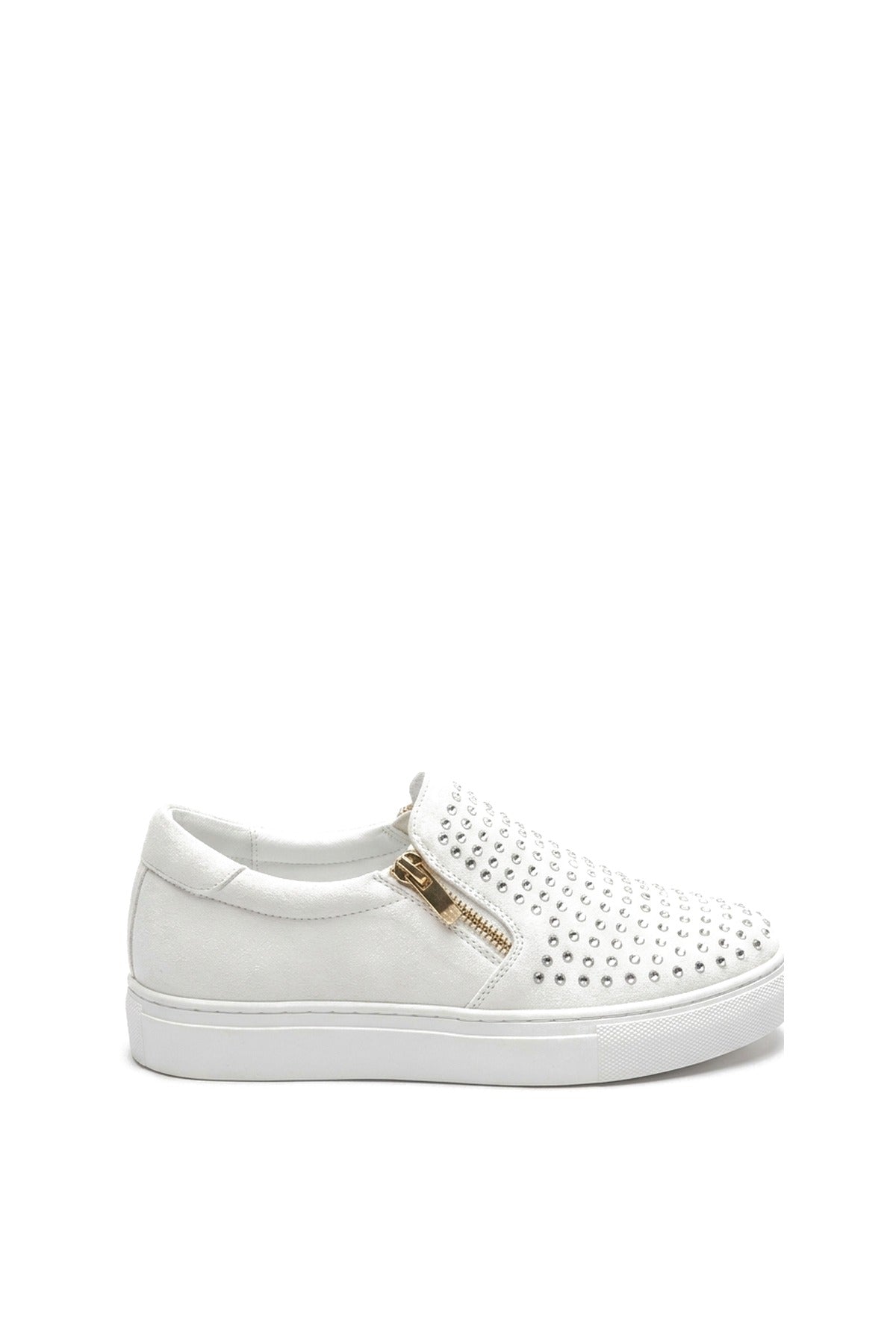 Leah Crystal Suede Zip Pumps Trainers - White