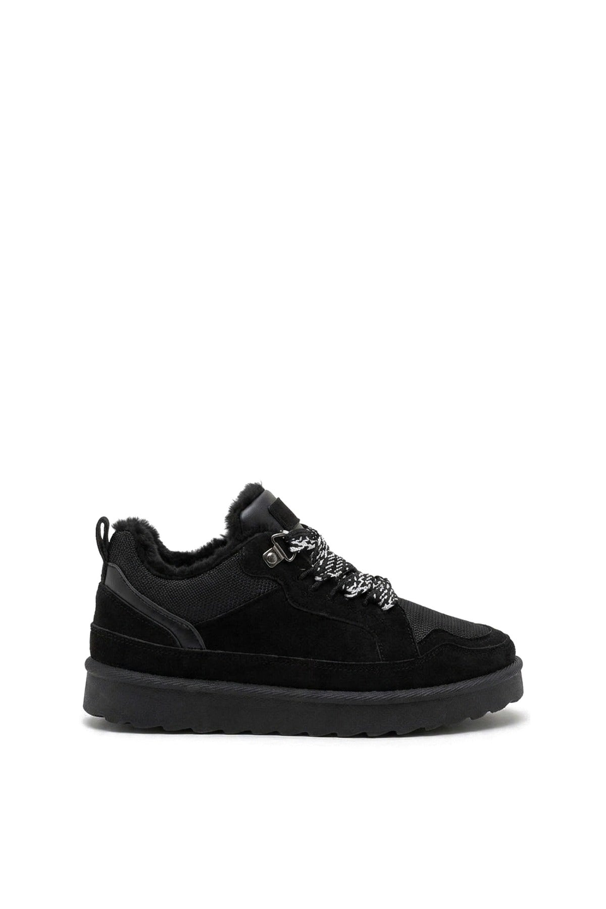 Leiza Chunky Lace Up Faux Fur Trainers - Black