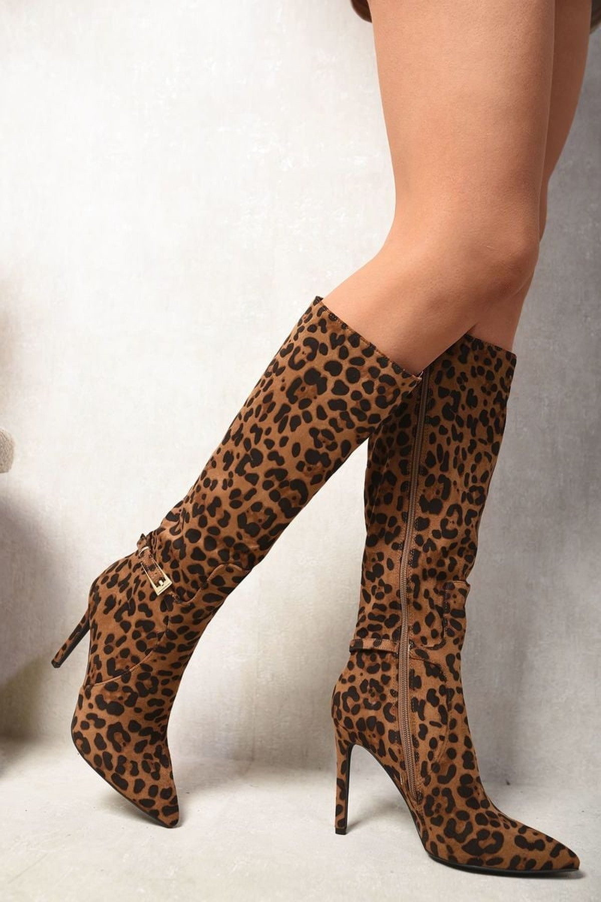 Anna Side Zip Stiletto Boots - Leopard