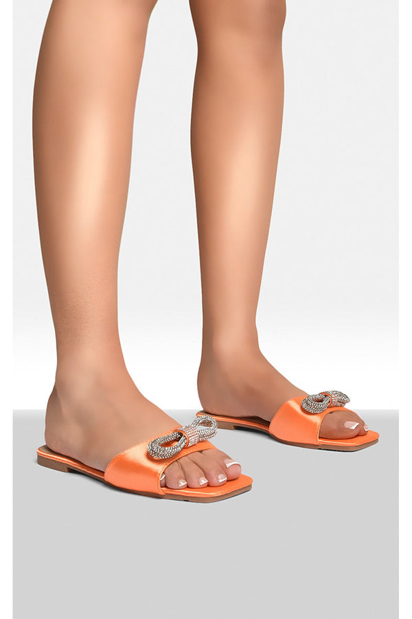 Lexie Embellished Bow Trim Open Toe Sandals - Orange