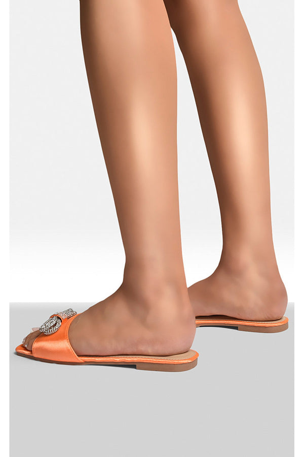 Lexie Embellished Bow Trim Open Toe Sandals - Orange