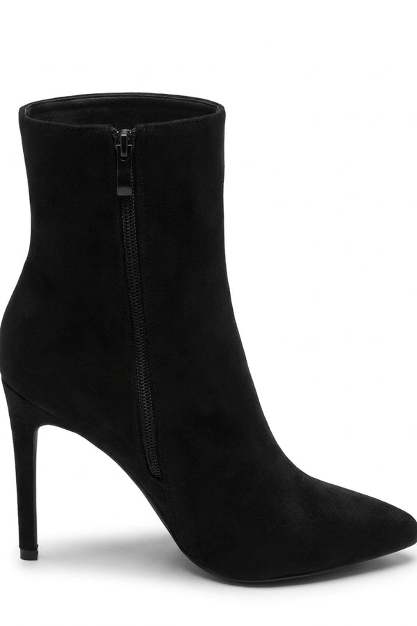 Lia Pointed Toe High Heel Ankle Boots With Side Zip - Black