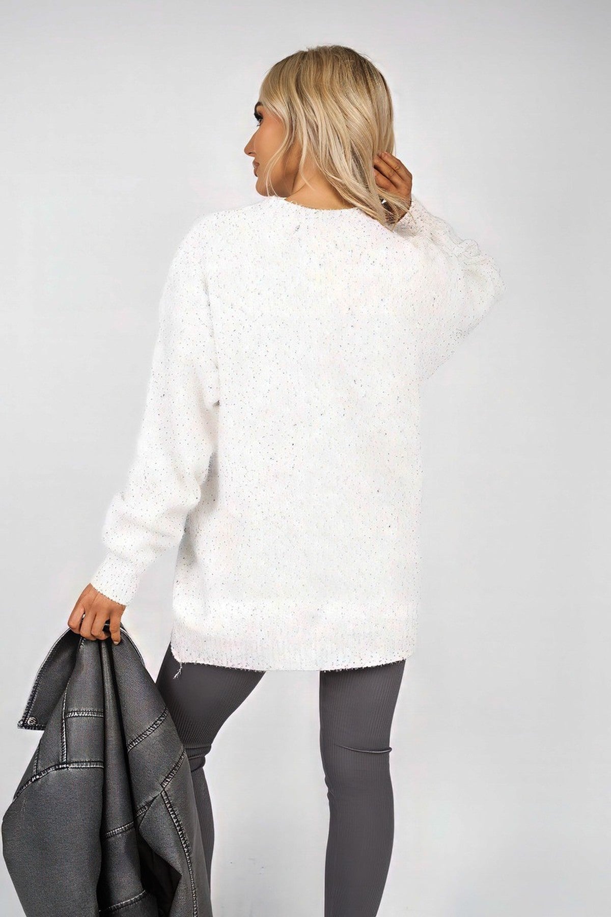 Jalina Long Sleeve Oversized Knitted Jumper With Paris Slogan - Light Grey