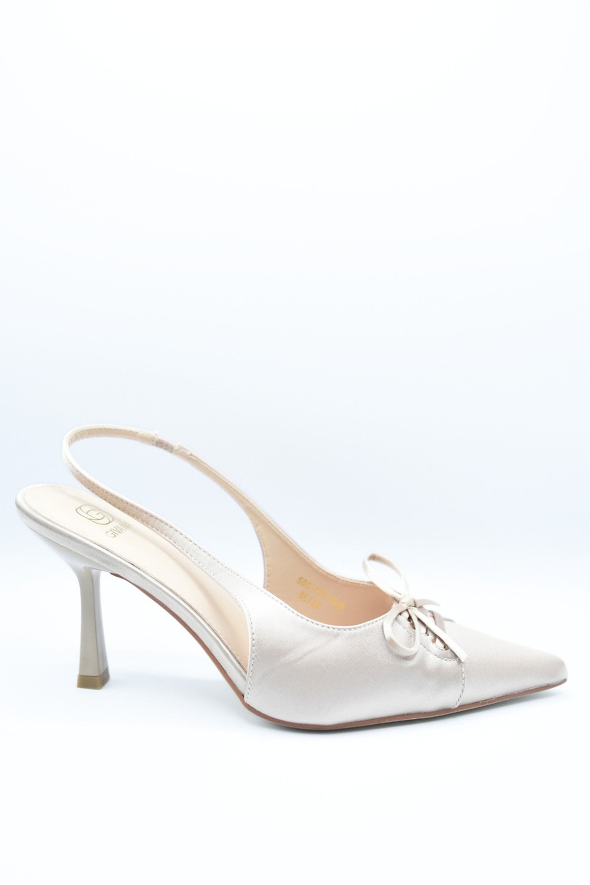 Lilly Sling Back Bow Knot Detail Pointed High Heels - Beige