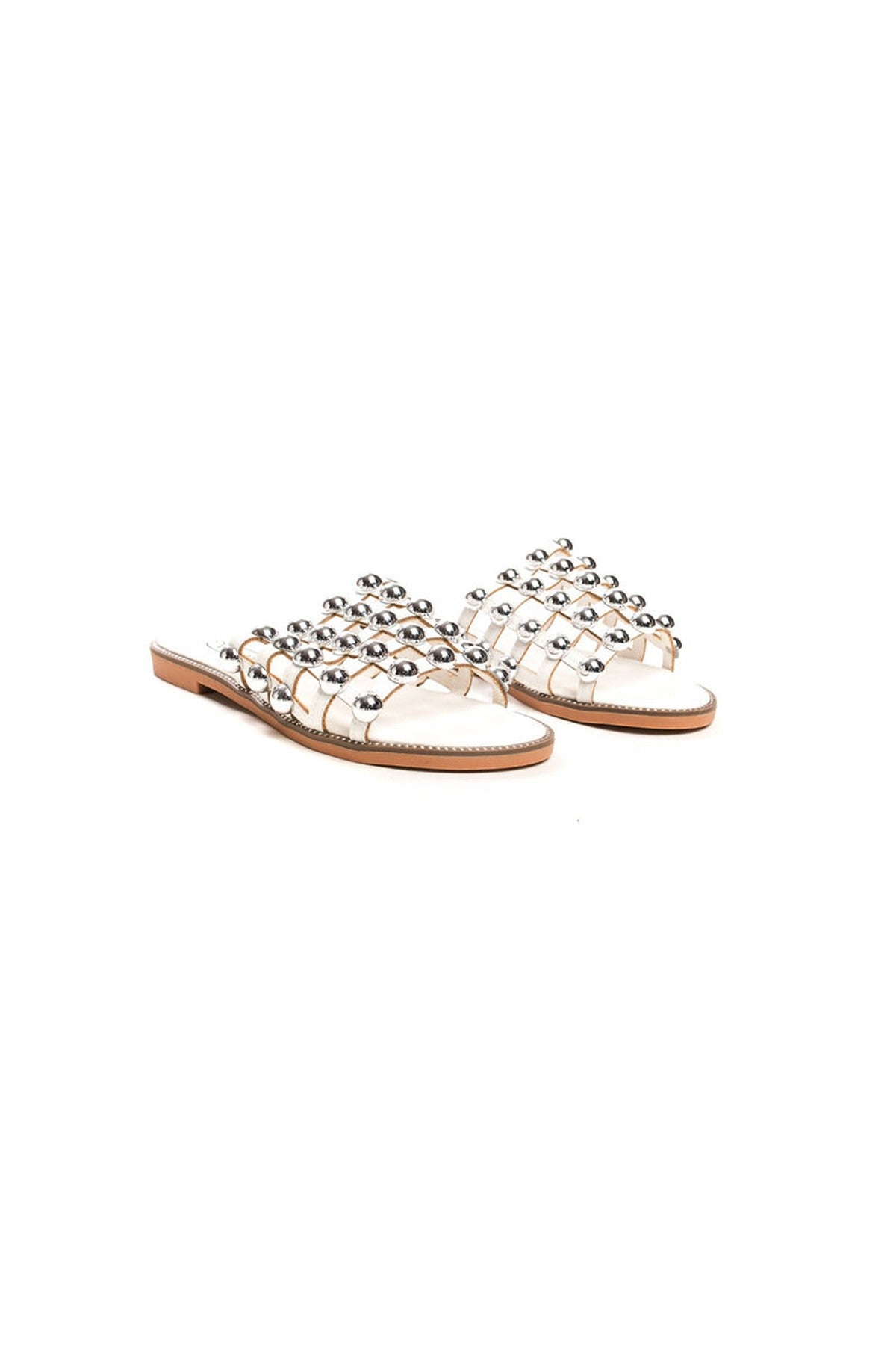 Liza Studded Caged Open Toe Sandals - White