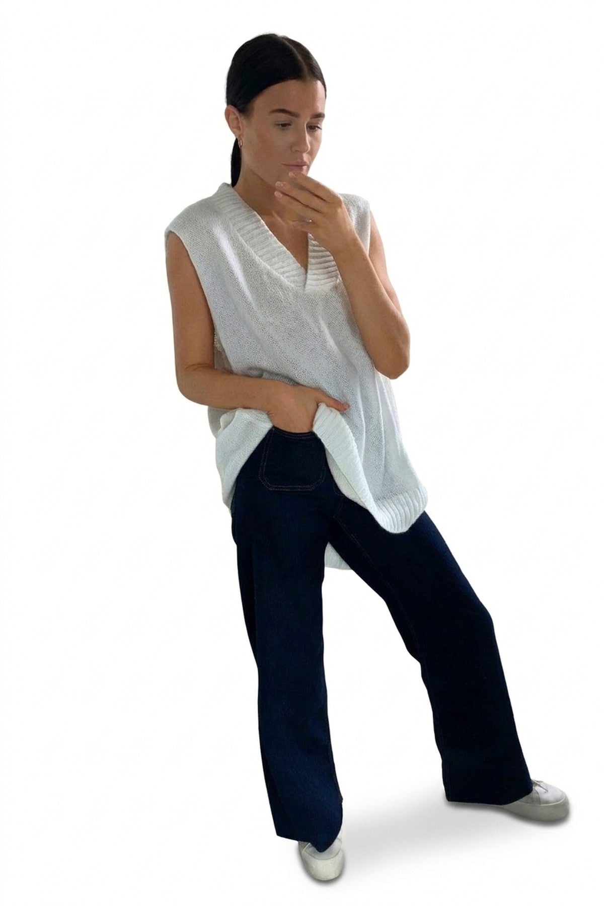 Lois Sleeveless Knitted Vest - Cream_wb