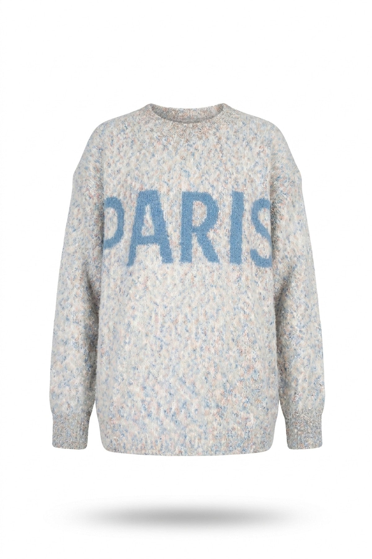 Jalina Long Sleeve Oversized Knitted Jumper With Paris Slogan - Grey