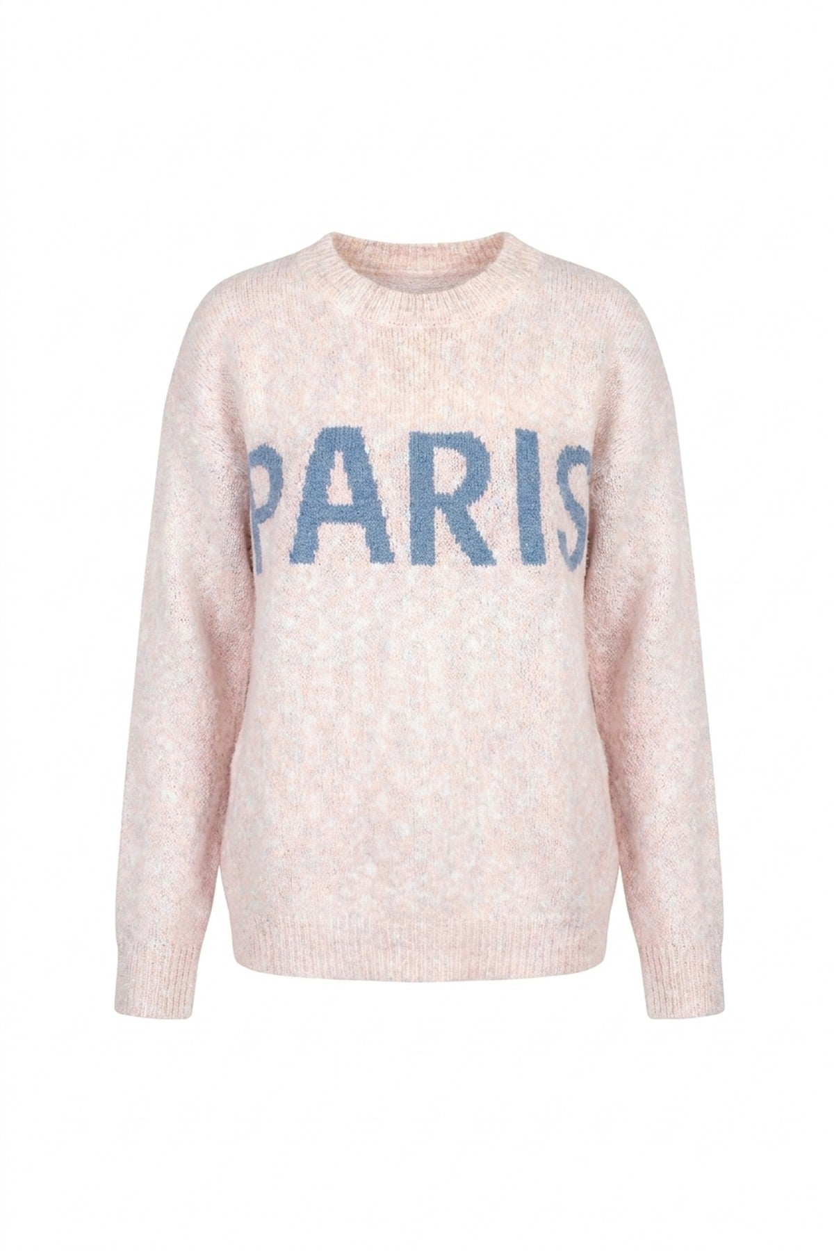 Jalina Long Sleeve Oversized Knitted Jumper With Paris Slogan - Pink