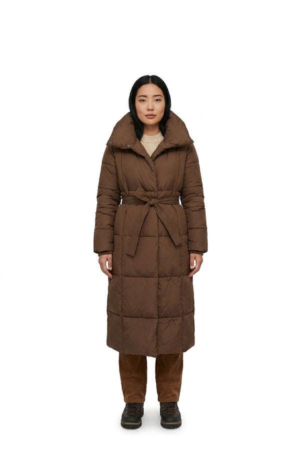 Velina Longline Puffer Coat With Belted Waist - Black_wb