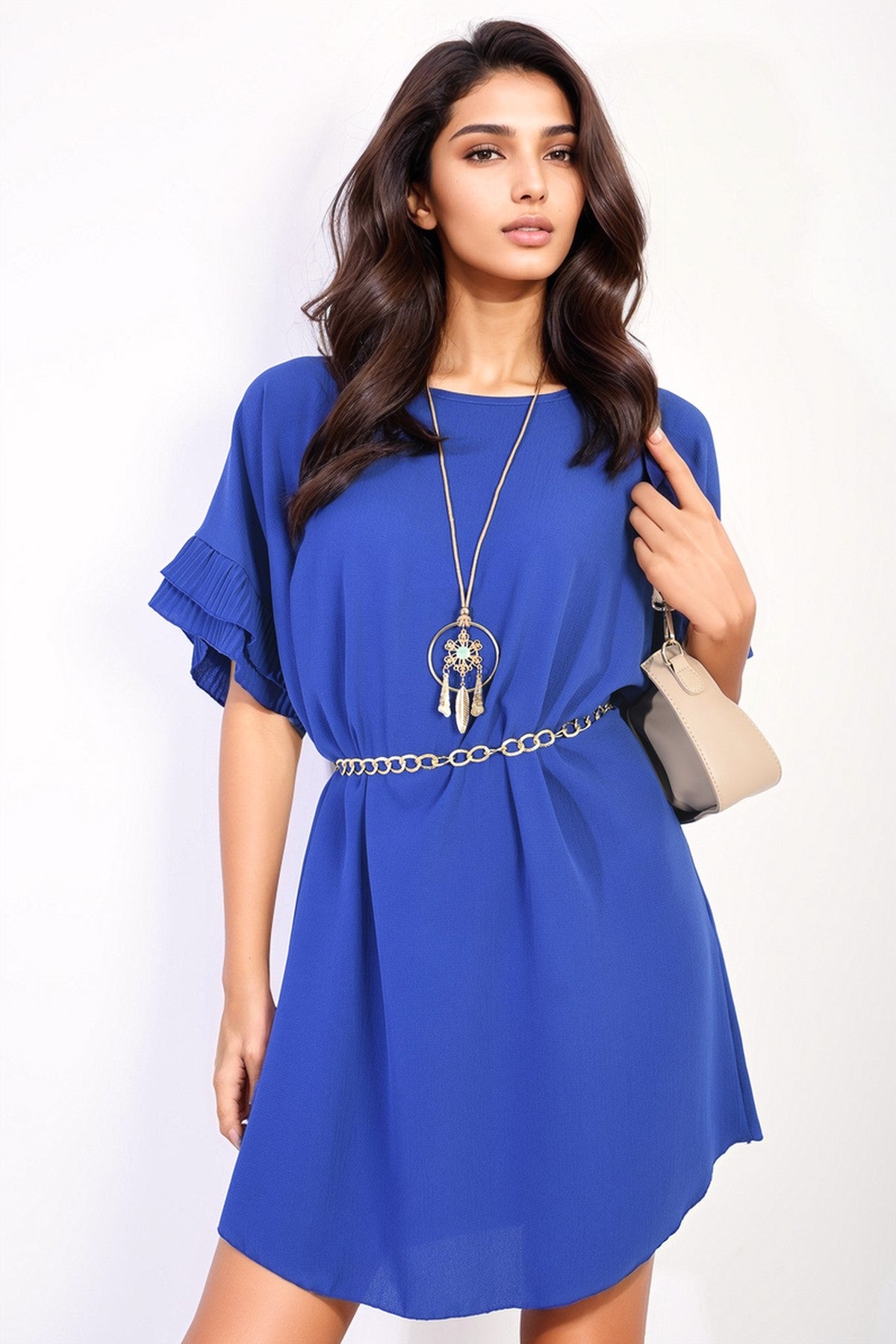 Lucille Ruffled Sleeve Mini Dress - Royal
