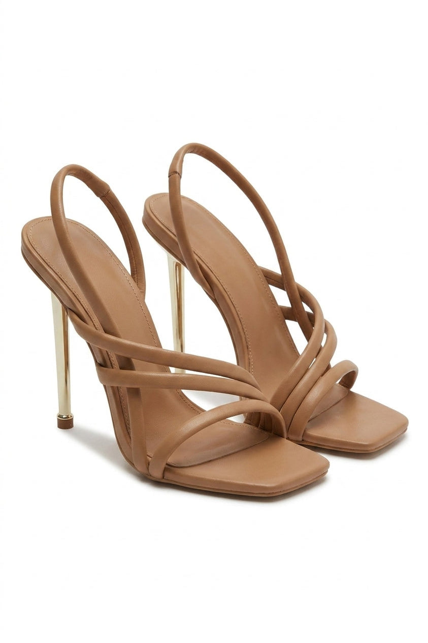 Lucinda Faux Leather Strappy High Heels - Mocha