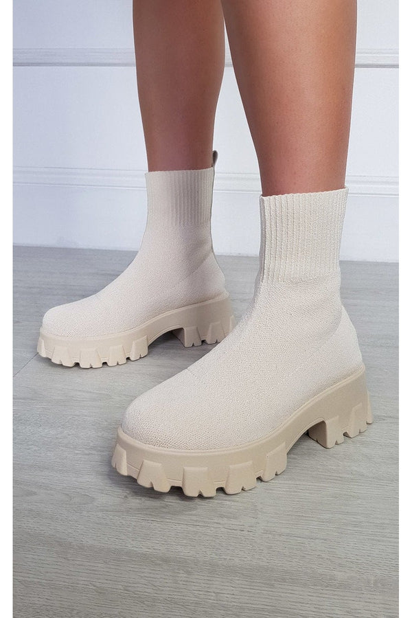 Lydia Chunky Sock Boots - Beige