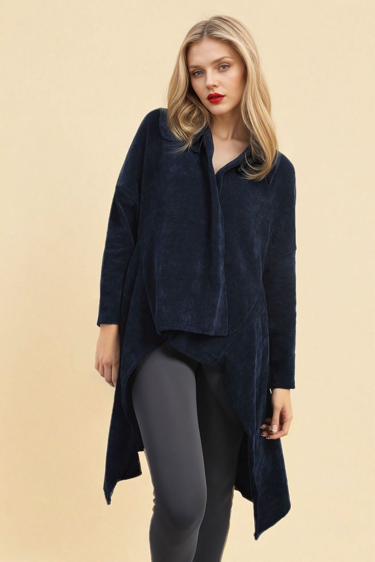 Lydia Open Front Long Back Knitted Cardigan - Navy
