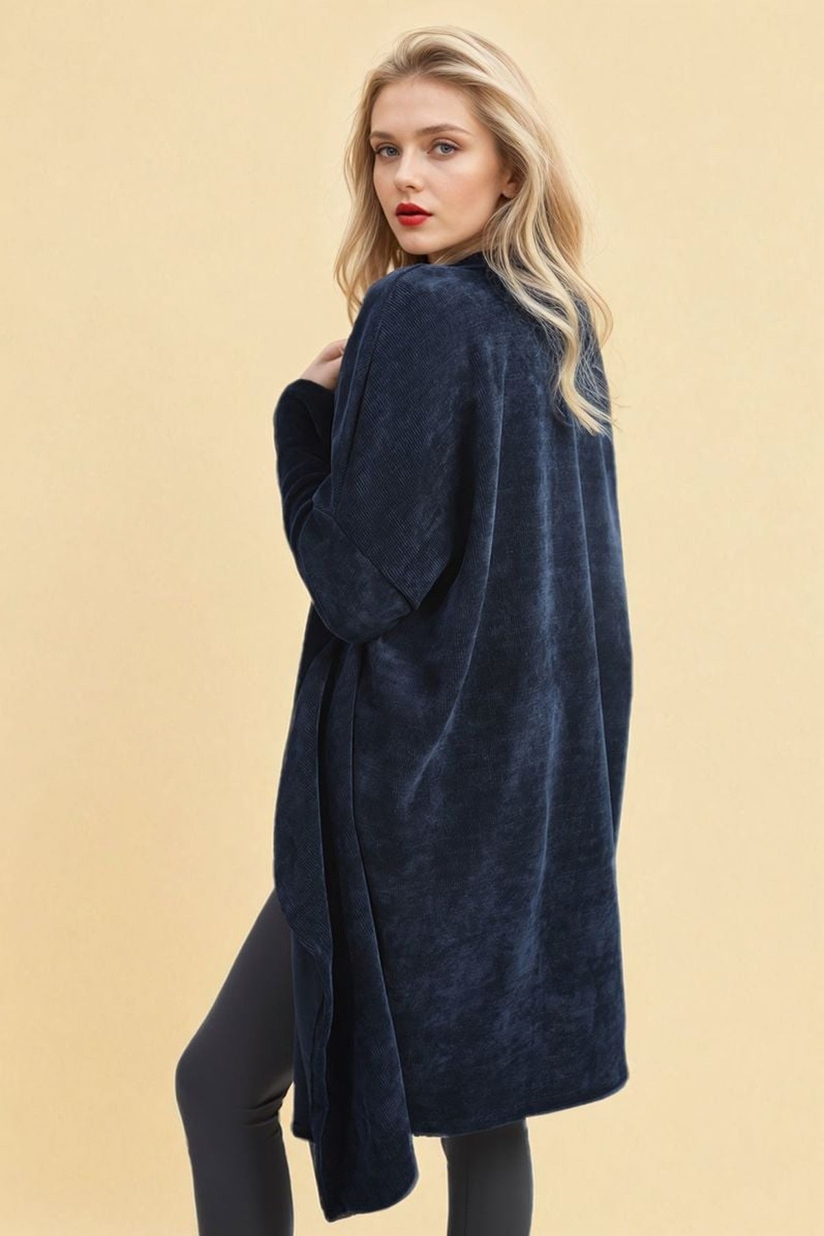 Lydia Open Front Long Back Knitted Cardigan - Navy