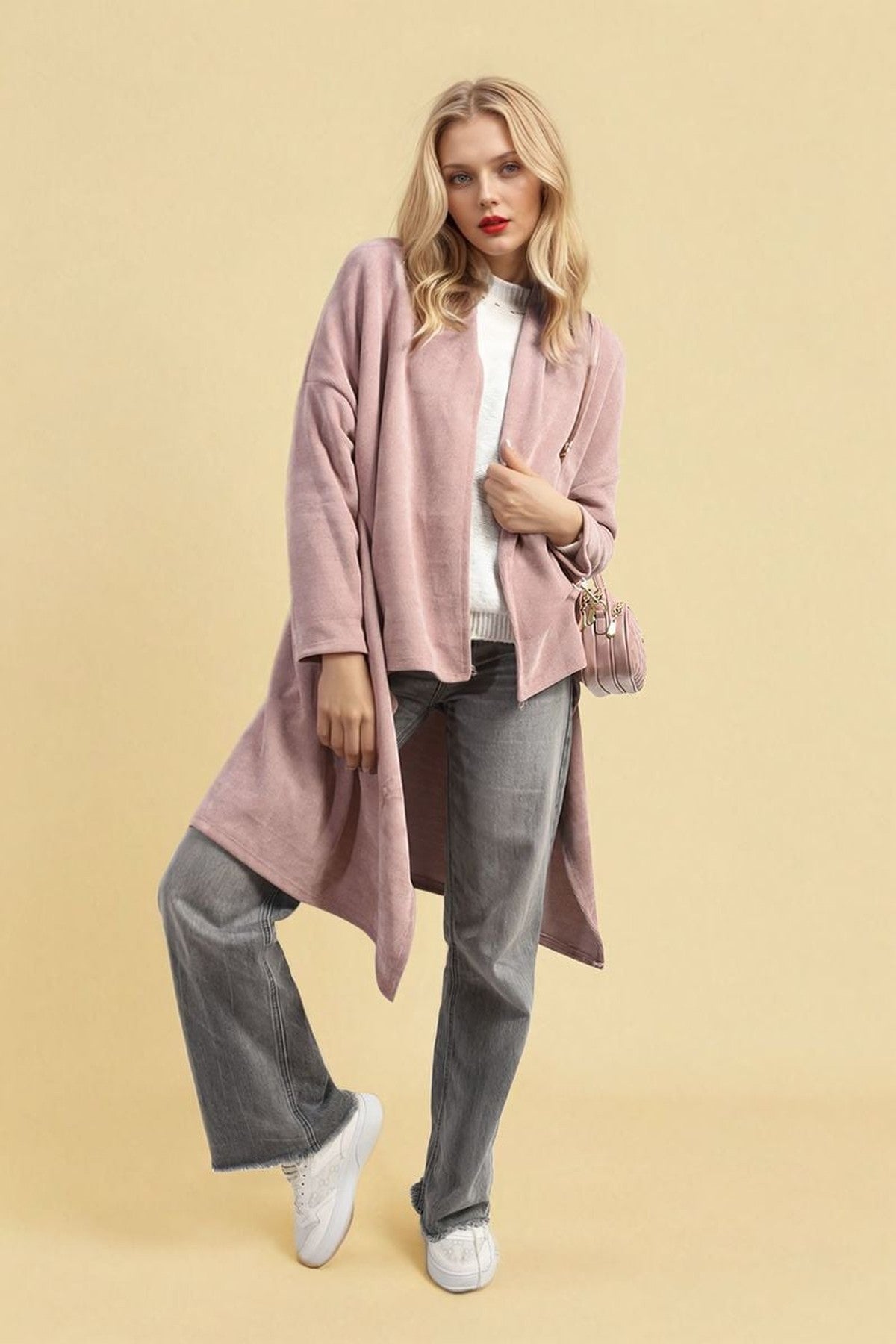 Lydia Open Front Long Back Knitted Cardigan - Pink