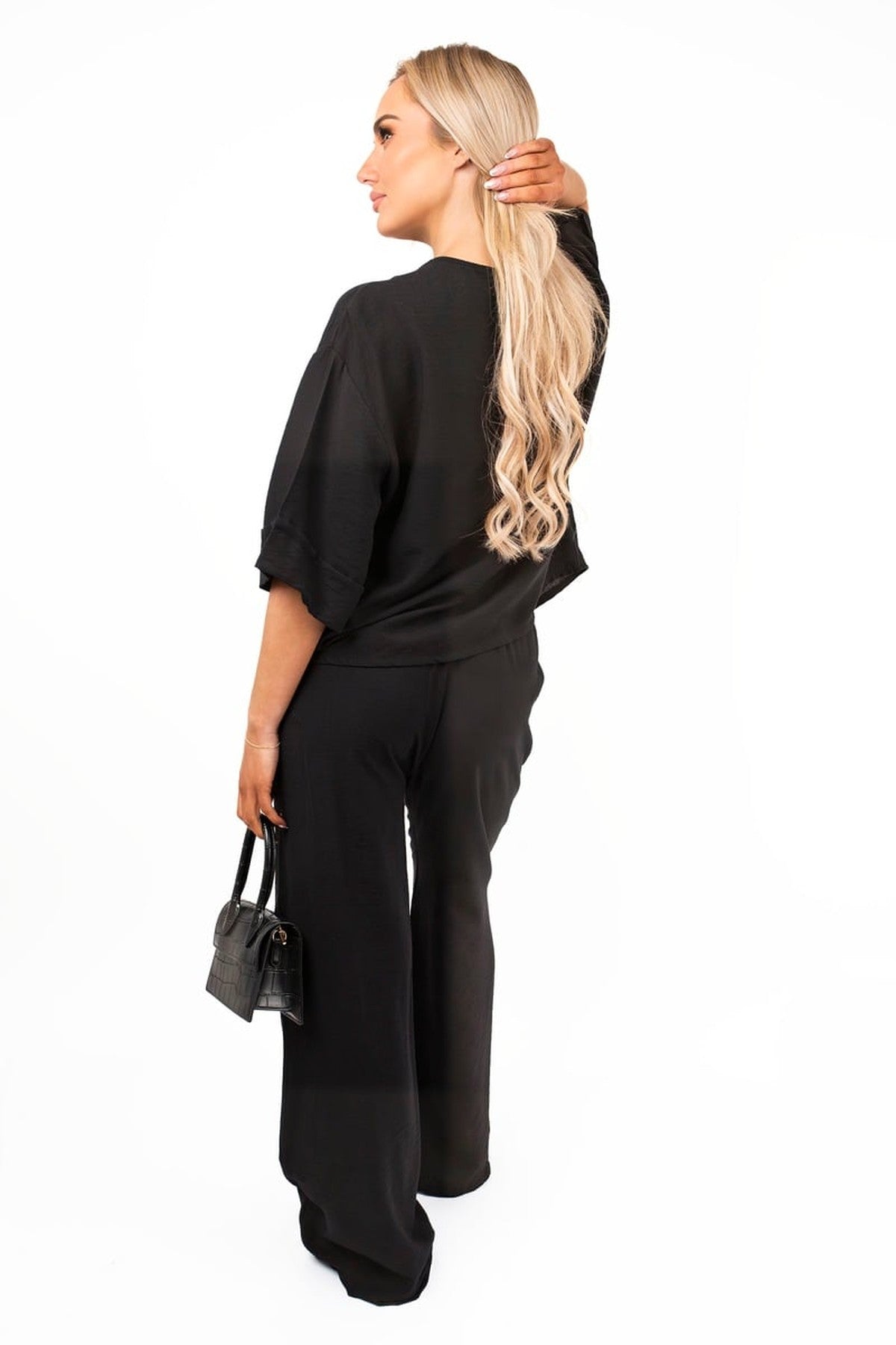 Lyssa Button Front Wide Sleeve Top And Trouser Co-ord Set - Black