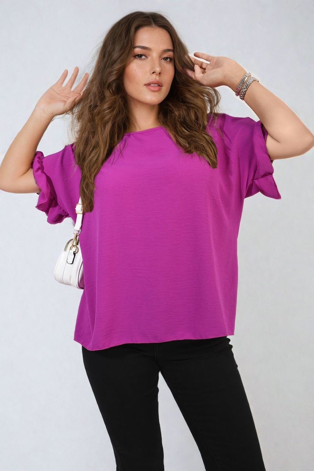Alexandra Frill Sleeve Top - Magenta