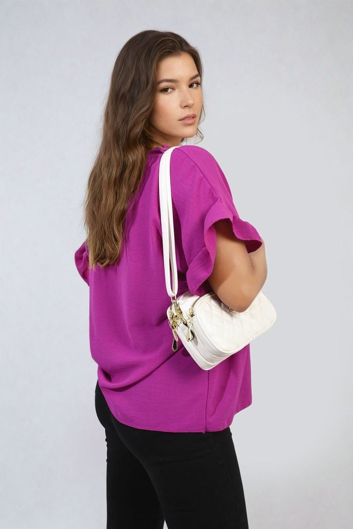 Alexandra Frill Sleeve Top - Magenta
