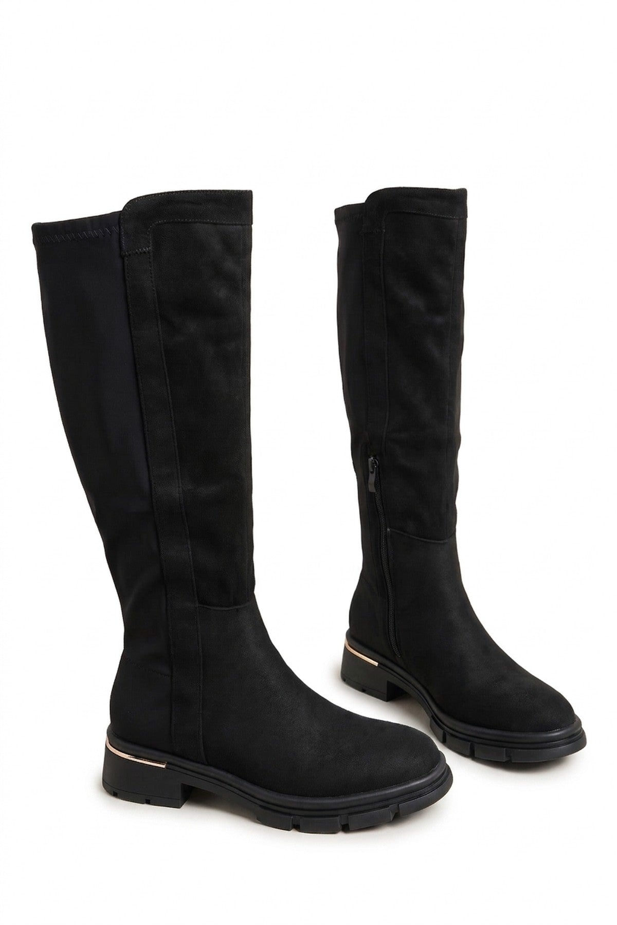 Malin Cleated Sole Knee High Riding Boots - Black Microfibre_wb